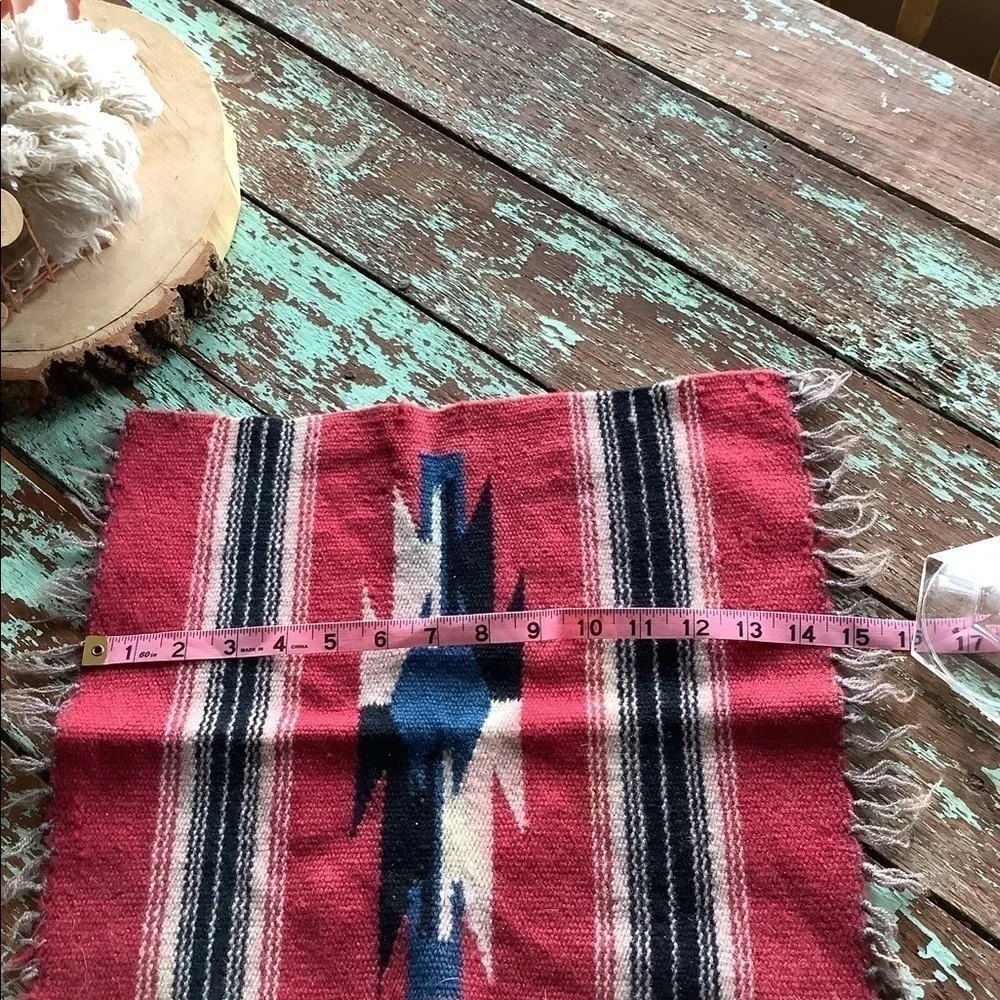 Vintage Fringed Aztec Southwest Bohemian Textile Small Rug Table Decor